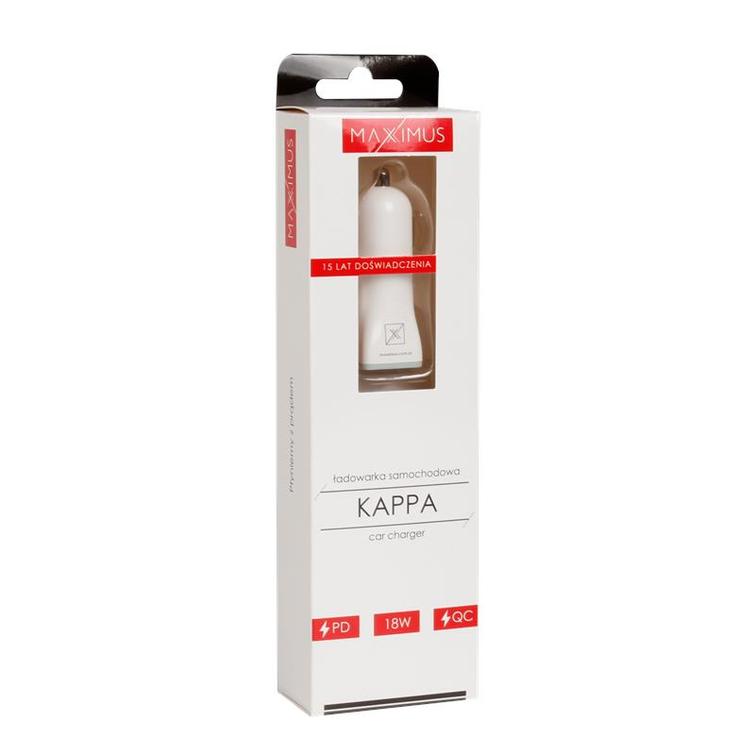 CAR CHARGER  MX KAPPA 18W PD+QC, USB-A+C  WHITE