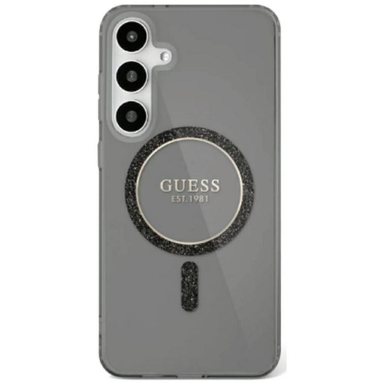 Guess HC Magnetic IML Glitter Circle -suojakuori Samsung Galaxy S25:lle, musta