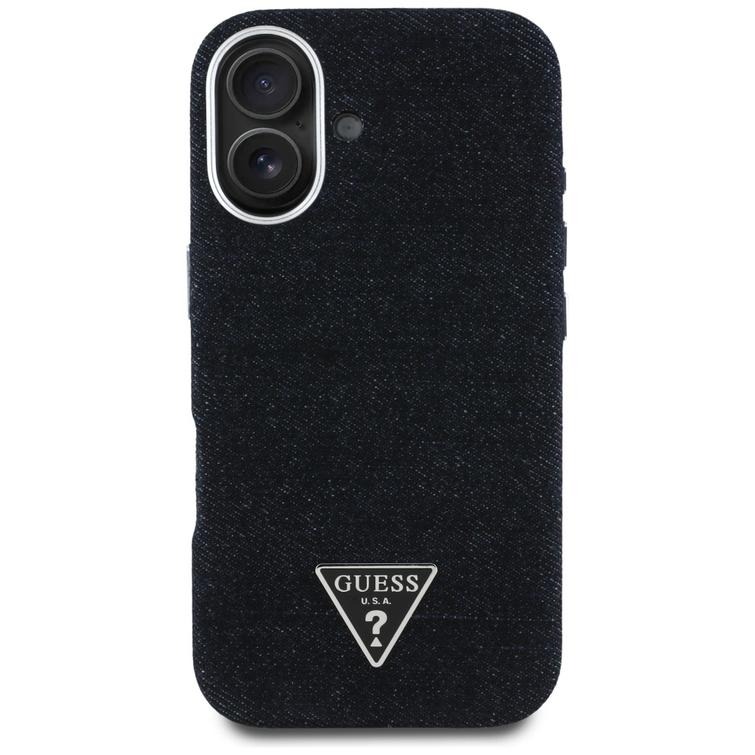 Guess HC MagSafe FW Denim Triangle Logo -kotelo iPhone 16 -puhelimelle, musta