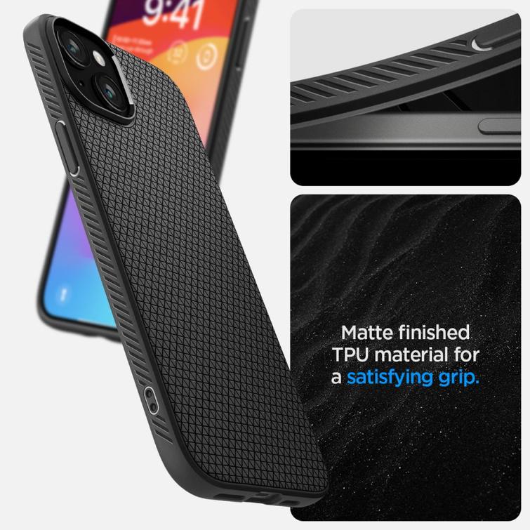 Spigen Liquid Air -suojakuori iPhone 15 Plus 6,7":lle mattamusta