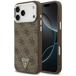 Guess Case Magsafe 4G PU-nahkakotelo kolmiologolla ja hopeisella metallisella kamerakehyksellä iPhone 17 Pro Maxille, ruskea