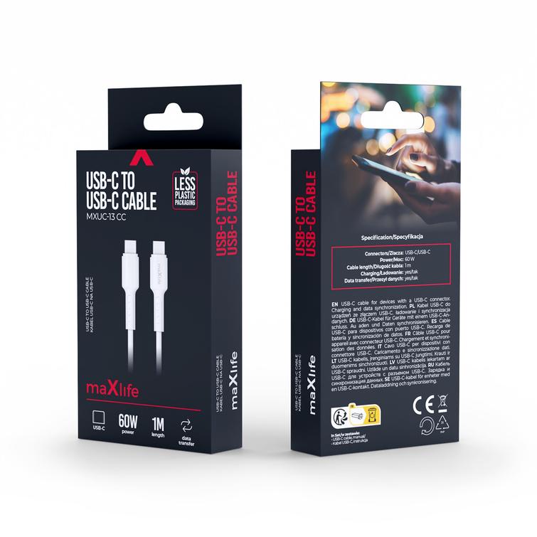 Maxlife MXUC-13 kaapeli USB-C - USB-C 1,0 m 60W valkoinen