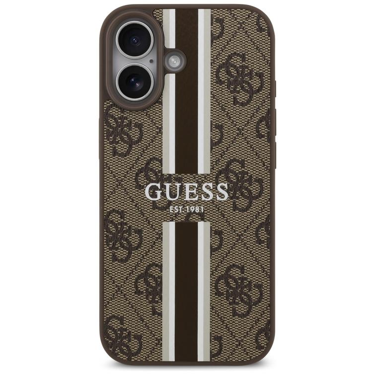 Guess 4G Printed Stripes MagSafe -suojakuori iPhone 17:lle, ruskea
