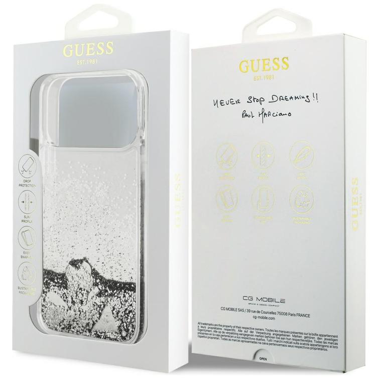 Guess Liq. Glitter Charms case for iPhone 17 Pro Max silver
