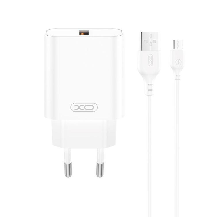 XO-sein&auml;laturi CE33 QC 18W 1x USB valkoinen + USB-C-kaapeli