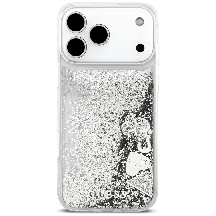Guess Liq. Glitter Charms case for iPhone 17 Pro Max silver