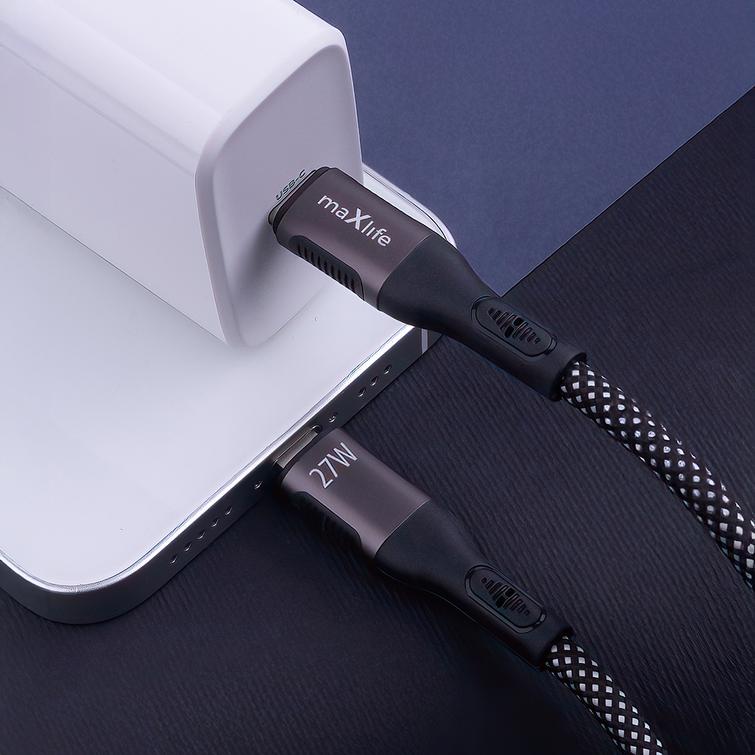 Maxlife MXUC-11 magneettikaapeli USB-C - Lightning 1,0 m 27W musta nailon