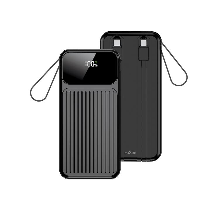 Maxlife varavirtalähde sisäänrakennetuilla kaapeleilla MXPB-06 PD QC 22,5W 10000 mAh musta