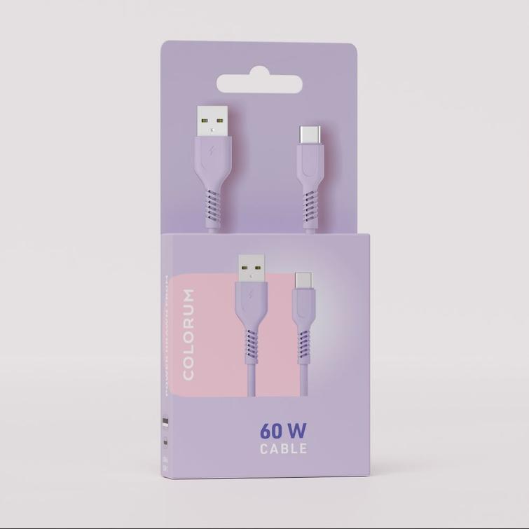 COLORUM-kaapeli USB-A - USB-C 1,8m 3A CK60-AC-09 xLavenda