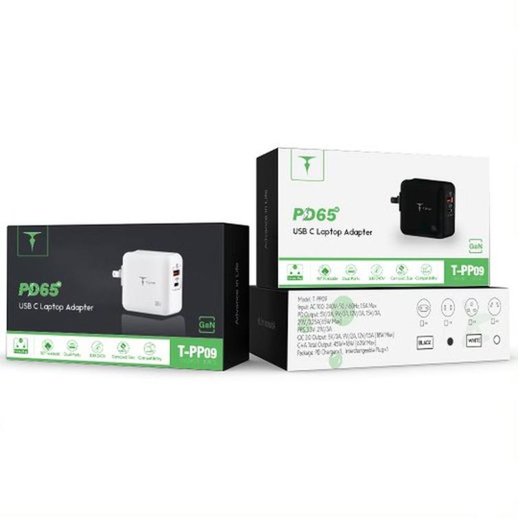 WALL CHARGER T-PHOX MEGA T-PP09 GAN PD 65W USB/USB-C WHITE