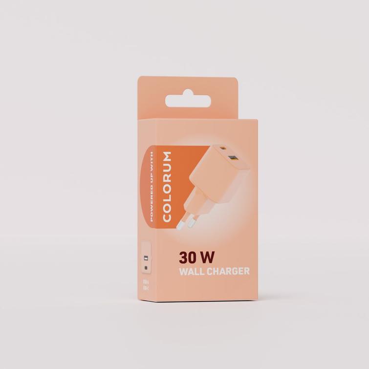 COLORUM-sein&auml;laturi USB-A + USB-C PD 30W CLS30-AC-14 x Peach Fuzz