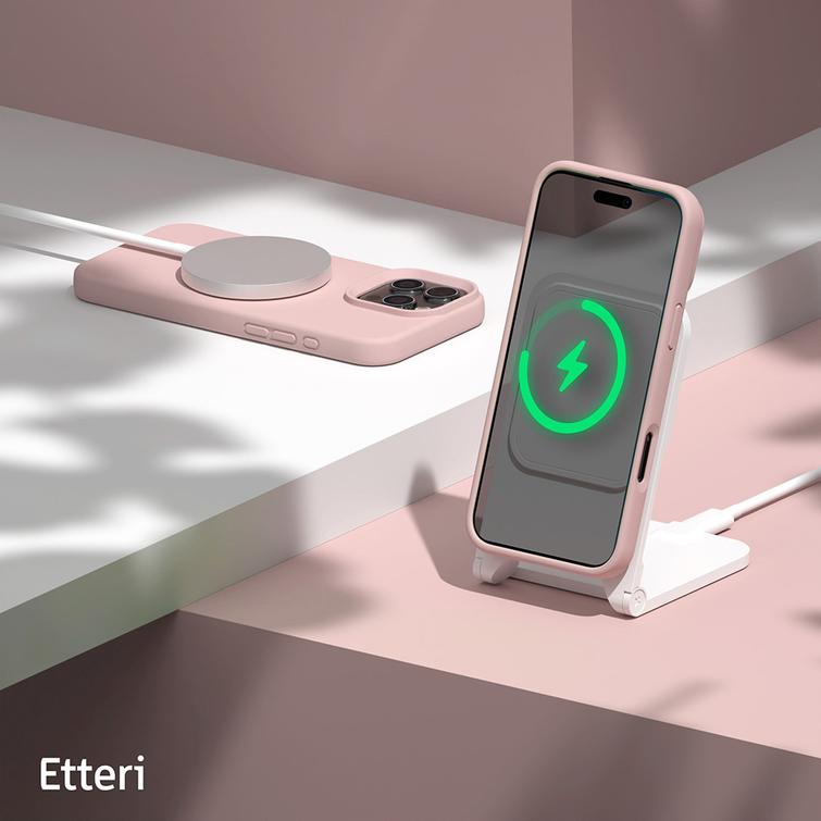 Etteri Silicone Mag kotelo iPhone 16 Prolle 6,3" vaaleanpunainen