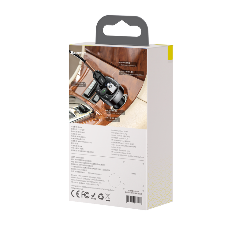 Baseus-lähetin FM T-muotoinen S-09A Bluetooth MP3 musta