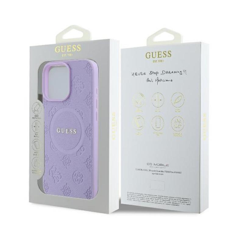 Guess-suojakuori iPhone 16 Pro Max 6,9":lle GUHMP16XPSAPSMEU Saffiano Peony Classic Logo violetti MagSafe
