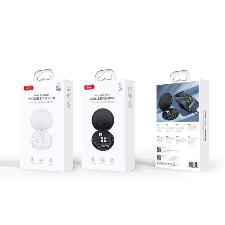 XO langaton induktiivinen laturi CX031 musta 15W USB-C-kaapelilla - USB-C ja sovitinsarja