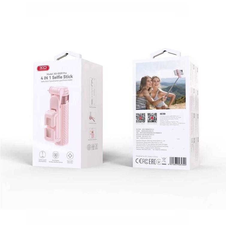 XO Selfiekeppi Bluetooth-kolmijalka SS29 vaaleanpunainen 64 cm