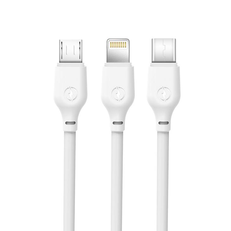 XO-kaapeli NB103 3in1 USB - Lightning + USB-C + microUSB 1,0 m 2,1A valkoinen