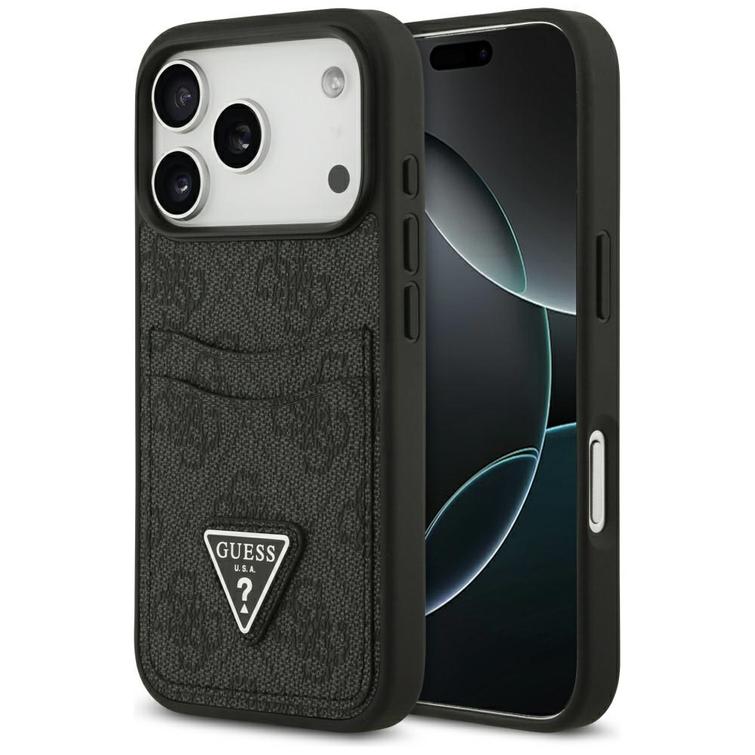 Guess 4G Double Card Triangle -suojakuori iPhone 17 Prolle, musta