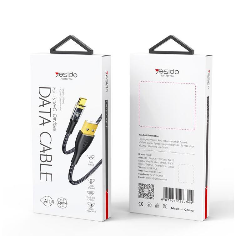 YESIDO CABLE CA104 18W USB/TYPE-C  1,2M PVC 2A BLACK