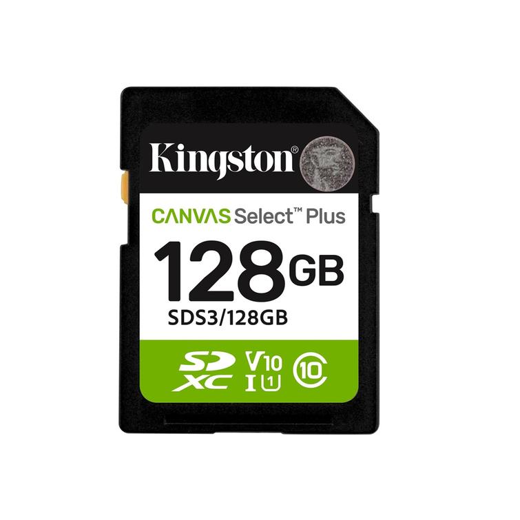 Kingstonin muistikortti 128GB SDXC Canvas Select Plus Gen3 150MB/s C10 UHS-I U1 V10