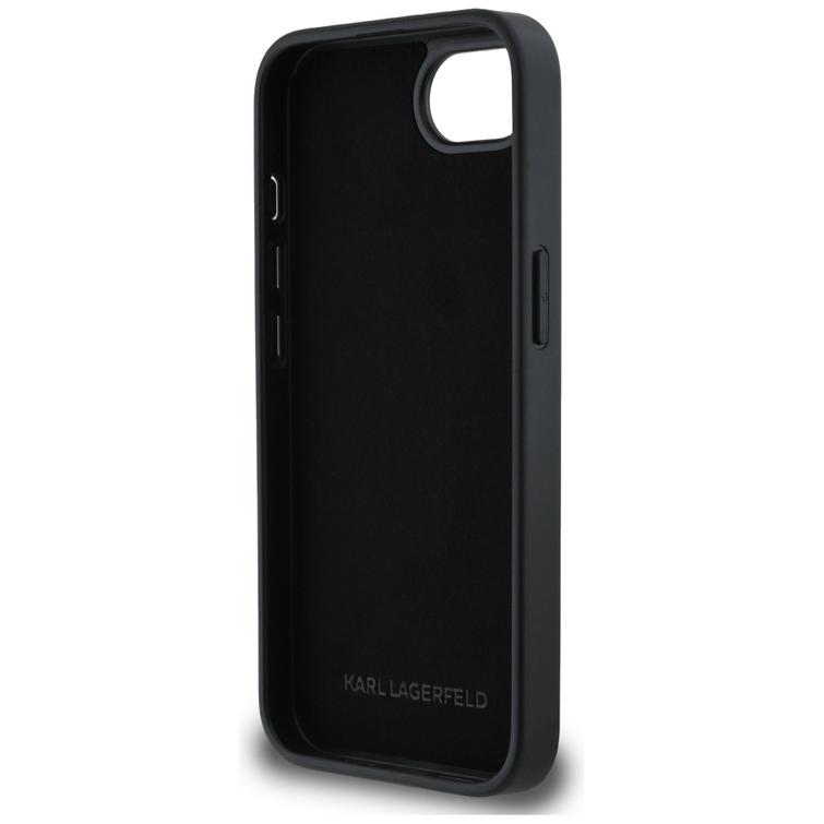 Karl Lagerfeld HC Fixed Glitter K&C Heads Logo Metal Pin -suojakuori iPhone 16e:lle, musta
