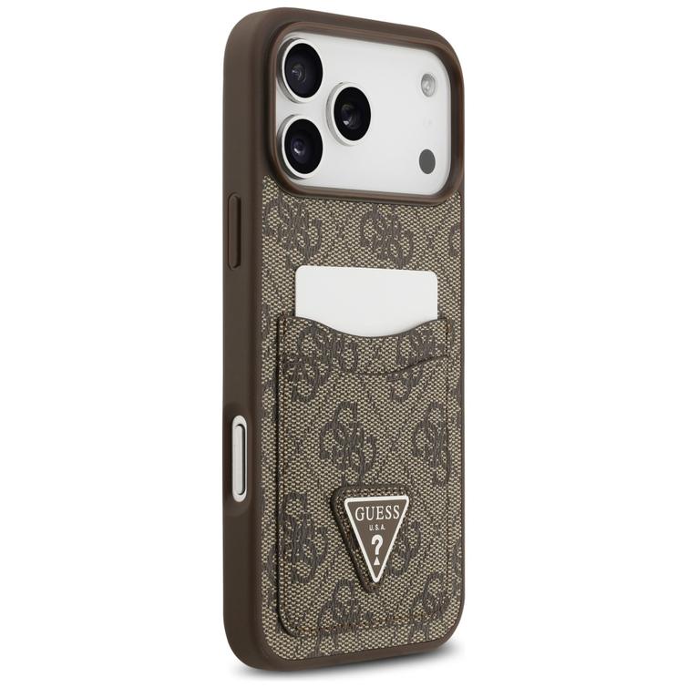 Guess 4G Double Card Triangle -suojakuori iPhone 17 Pro Maxille, ruskea