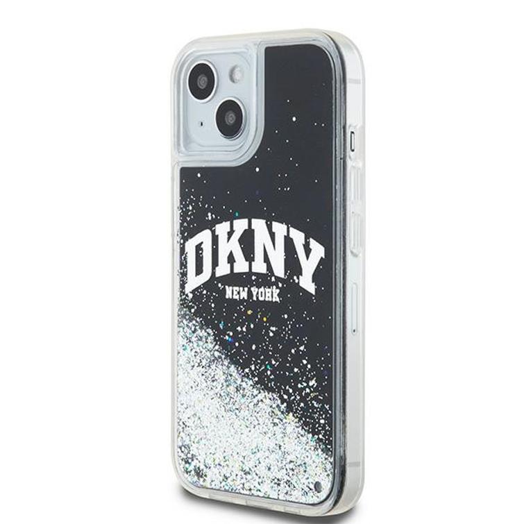 DKNY-kotelo iPhone 15 Plus 6,7":lle DKHCP15MLBNAEK mustat nestekimalteet kaarilogolla