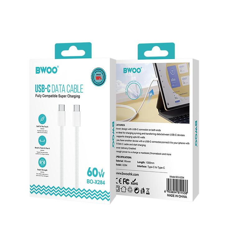 BWOO-kaapeli USB-C - USB-C 1m 60W iPhone 15:lle BO-X284 valkoinen