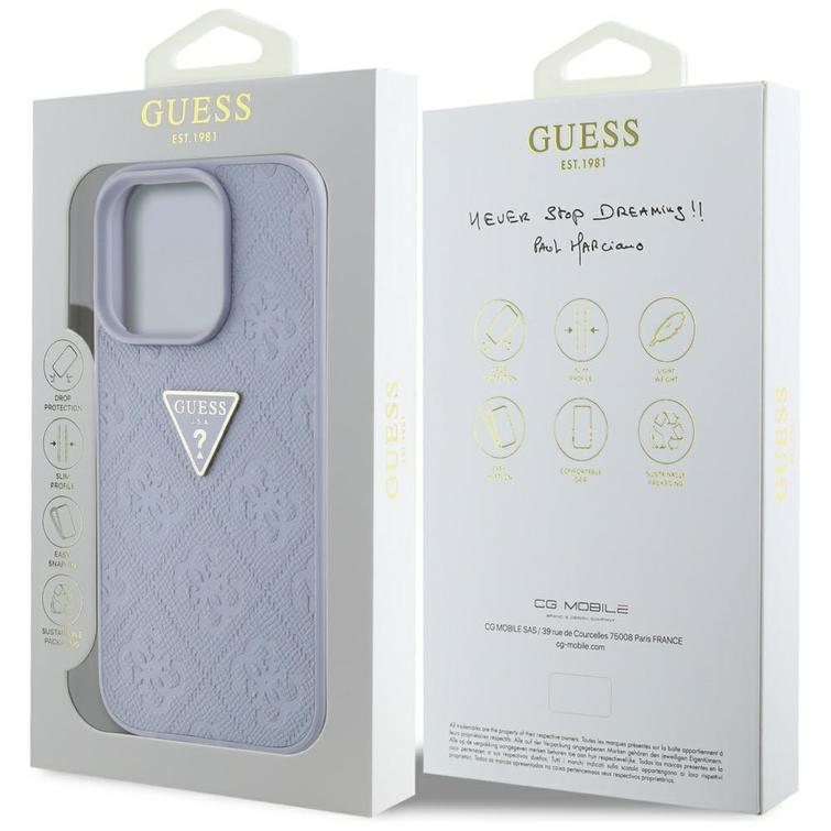 Guess Hardcase PU Grained Hot Stamp 4G Triangle Metal -suojakuori iPhone 16 Pro Maxille 6,9" violetti