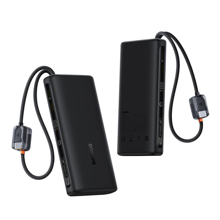 Baseus digital display power bank with dual built-in usb-c cables 20000mAh 100W Cosmic Black