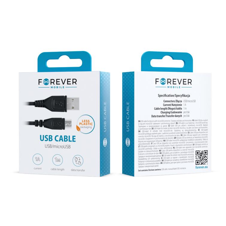 Forever USB-kaapeli - microUSB 1,0 m 1A musta