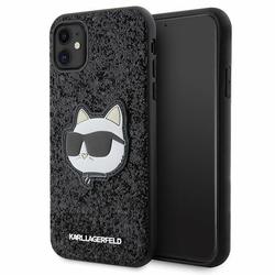 Karl Lagerfeld iPhone 11 / XR -suojakuori KLHCN61G2CPK musta kovakuori Glitter Choupette Patch -kuviolla