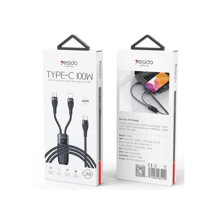 YESIDO CABLE CA87 100W TYPE-C/2IN1 1,4M 3,5A BLACK