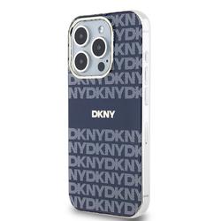 DKNY iPhone 15 Pro 6,1" -puhelimen suojakuori DKHMP15LHRHSEB, nilkkareunainen, HC Magsafe -pintakuvioitu, toistuva kuvio ja raidat.
