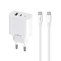 Maxlife MXTC-06-20AC PD QC laturi 1x USB-C 1x USB 20W valkoinen + USB-C - USB-C kaapeli 20W