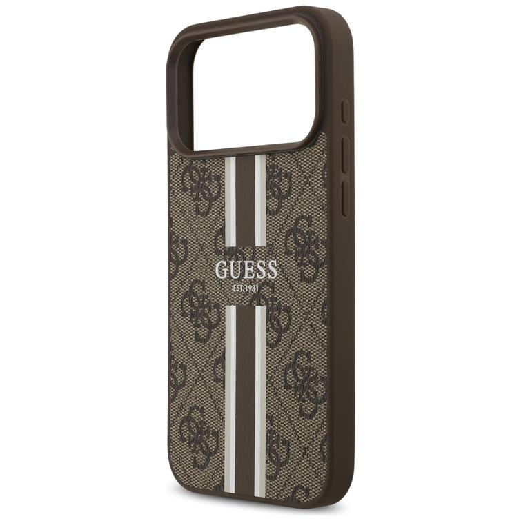 Guess 4G Printed Stripes MagSafe -kotelo iPhone 17 Pro Maxille, ruskea
