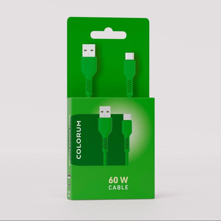 COLORUM-kaapeli USB-A - USB-C 1,8m 3A CK60-AC-04 xGreen