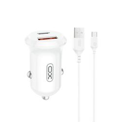 XO autolaturi CC69 PD 30W QC 1x USB 1x USB-C valkoinen + USB-C-kaapeli