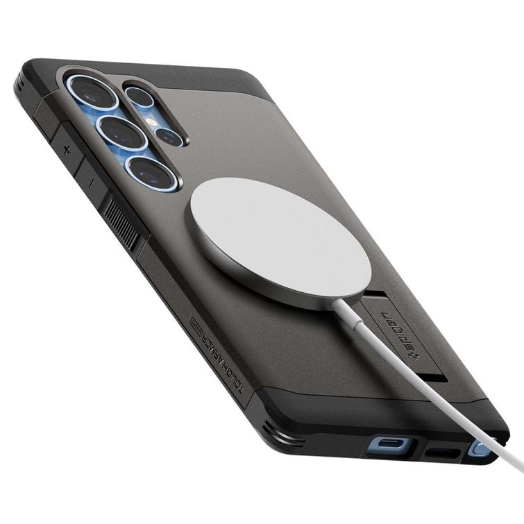 Spigen Tough Armor MagSafe -suojakuori Samsung Galaxy S25 Ultralle, asemetallin värinen