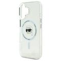 Karl Lagerfeld iPhone 16 6,1" -puhelimen suojakuori, KLHMP16SHLSKIH, valkoinen, kova IML-suoja, metallinhohtoinen Karl Head MagSafe -naaras.