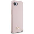 Guess HC Silicone Script Metal Logo -suojakuori iPhone 16e:lle, pinkki