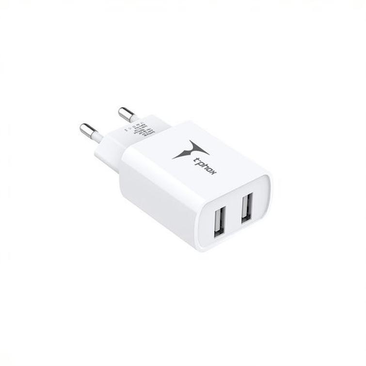 T-PHOX WALL CHARGER POCKET SERIES 2xUSB TCC-224 12W + USB-C CABLE WHITE