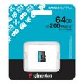 Kingstonin muistikortti 64GB microSDXC Canvas Go Plus Gen4 200R A2 U3 yksitt&auml;ispakkaus ilman ADP:t&auml;