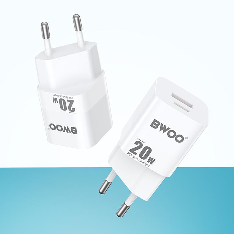 BWOO CDA156 PD -seinälaturi 1x USB-C 1v USB 20W valkoinen