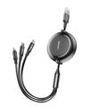 Baseus-kaapeli 3in1 Golden Loop -sis&auml;&auml;nvedett&auml;v&auml; USB - micro USB + Lightning + USB-C 1,2m 3,5A musta