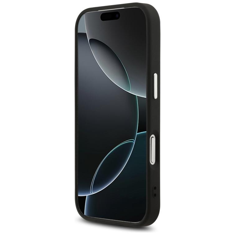 Karl Lagerfeld -kotelo, Magsafe PU -kotelo, jossa Karl&Choupette-p&auml;&auml;t, nastat, logo ja metalliset kamerapainikkeet iPhone 17 Prolle, musta