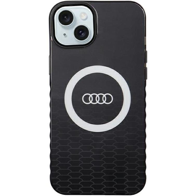 Audi-kotelo iPhone 15 Plus 6,7":lle, musta IML Big Logo MagSafe -kotelo