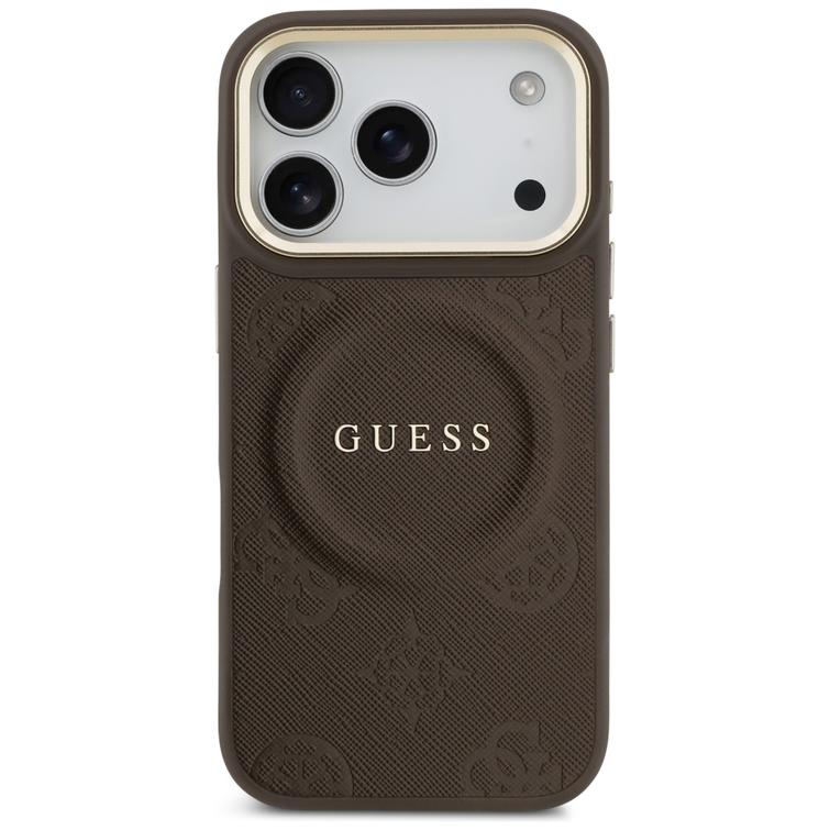 Guess iPhone 17 Pro -suojakuori HC MAGSAFE PU W/ PEONY HOT STAMP ruskea