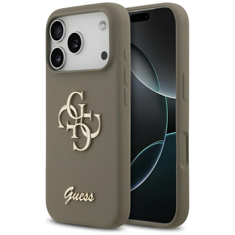 Guess Silicone Big 4G Script -suojakuori iPhone 17 Pro Maxille, ruskea