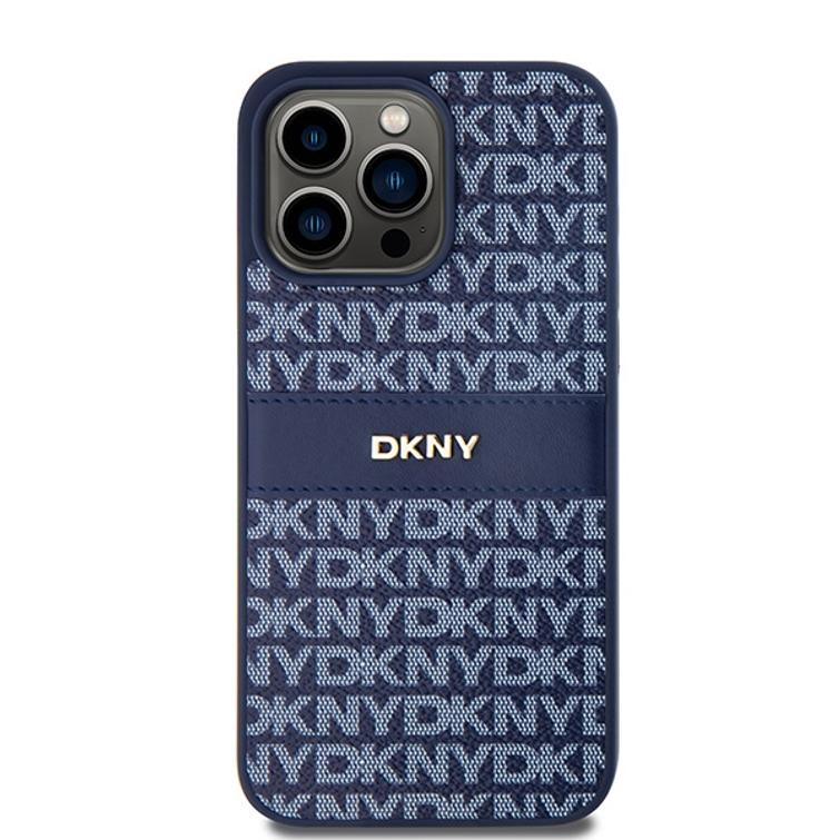 DKNY iPhone 15 Pro Max 6,7" -puhelimen suojakuori DKHCP15XPRTHSLB, musta, HC Magsafe -kuvioitu pu-suojakuori pinotulla logolla.